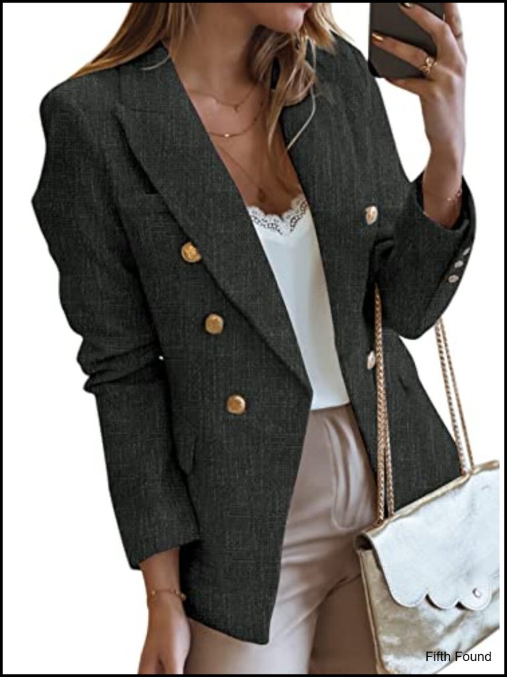 Women's Tweed Blazer Long Sleeve Double Breasted Open Front Work Jacket
